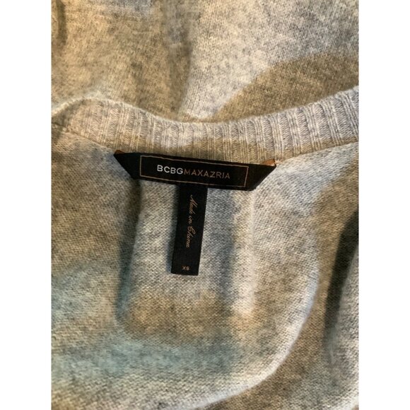 BCBG Max Azria Gray Lambs Wool V-Neck Ruffle Long Sweater, Size XS - Picture 5 of 5